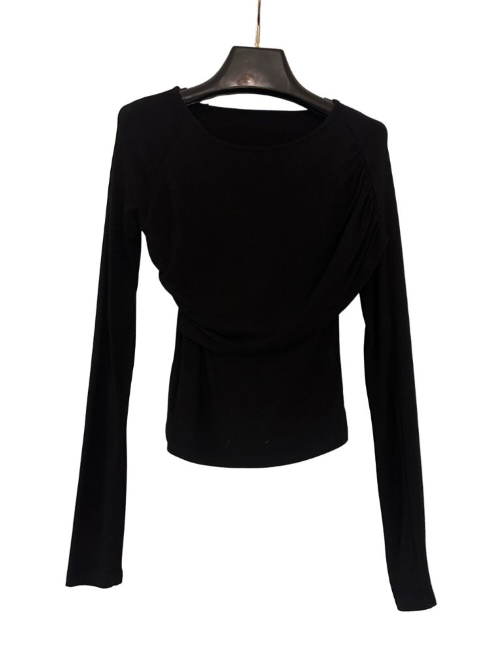 Commense Black Ruched Panel Long Sleeve Top - Small